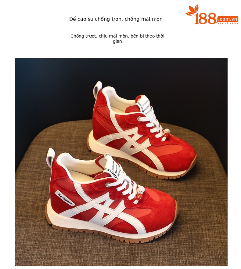 Giày sneaker nữ đế dày tăng chiều cao phong cách Token Forrest đế mềm — màu be chi tiết 9