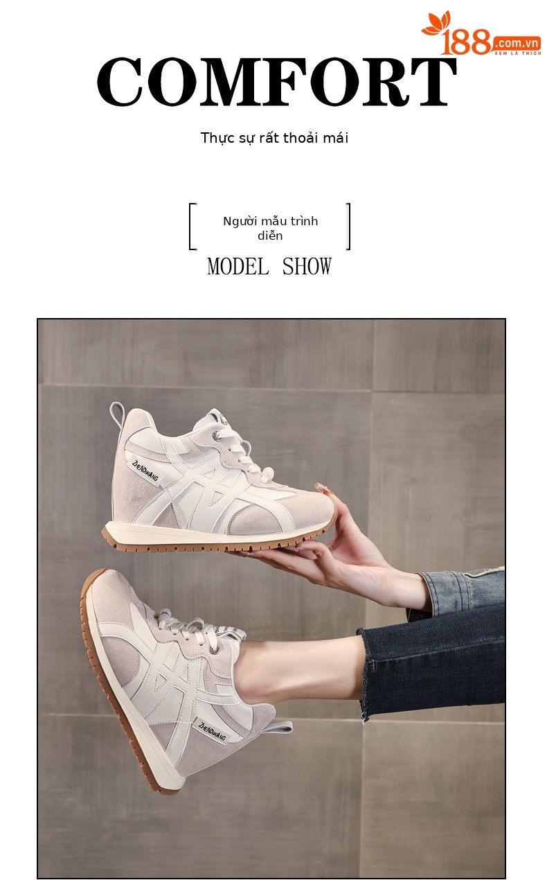 Giày sneaker nữ đế dày tăng chiều cao phong cách Token Forrest đế mềm — màu be chi tiết 10