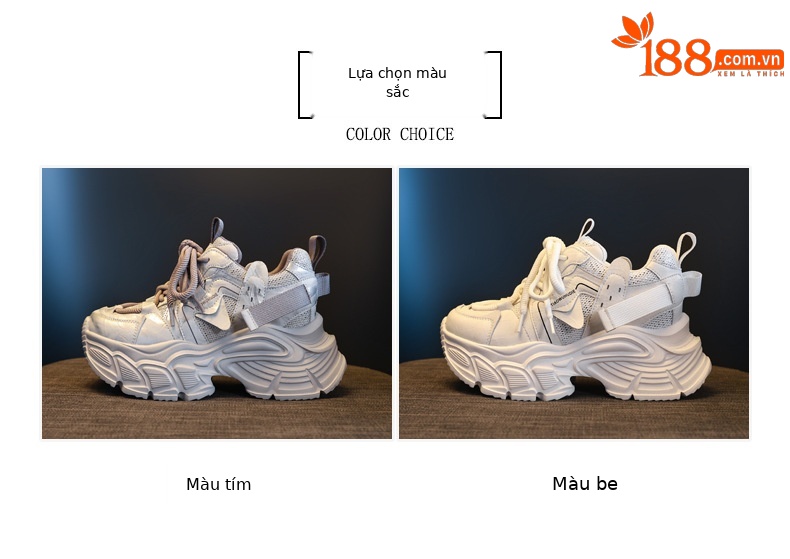 Giày sneaker nữ đế dày tăng chiều cao, lưới thoáng khí, phong cách thể thao — màu be chi tiết 2