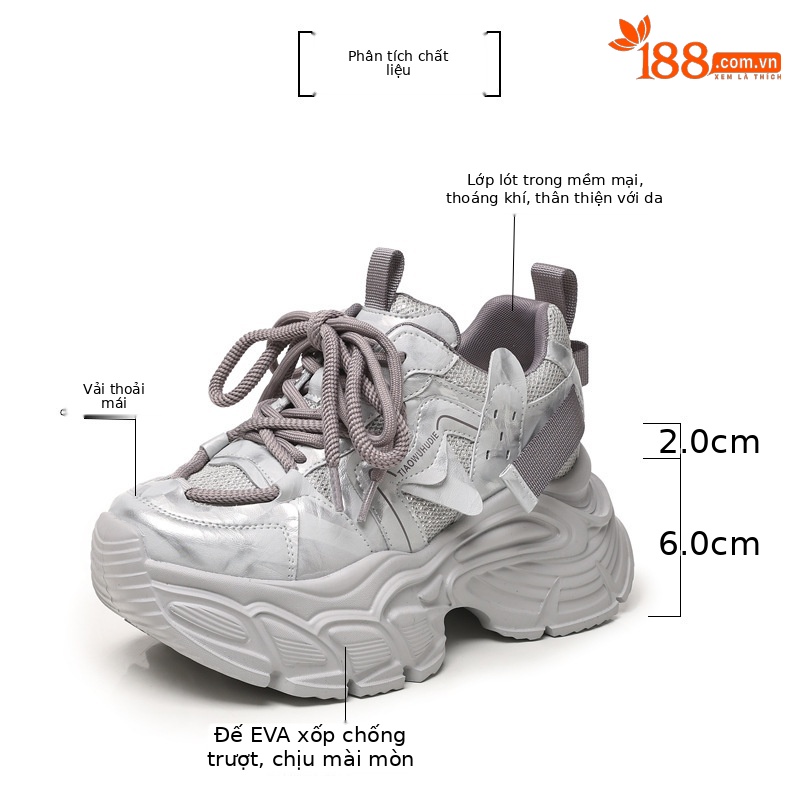 Giày sneaker nữ đế dày tăng chiều cao, lưới thoáng khí, phong cách thể thao — màu be chi tiết 3