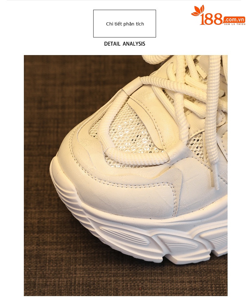 Giày sneaker nữ đế dày tăng chiều cao, lưới thoáng khí, phong cách thể thao — màu be chi tiết 7