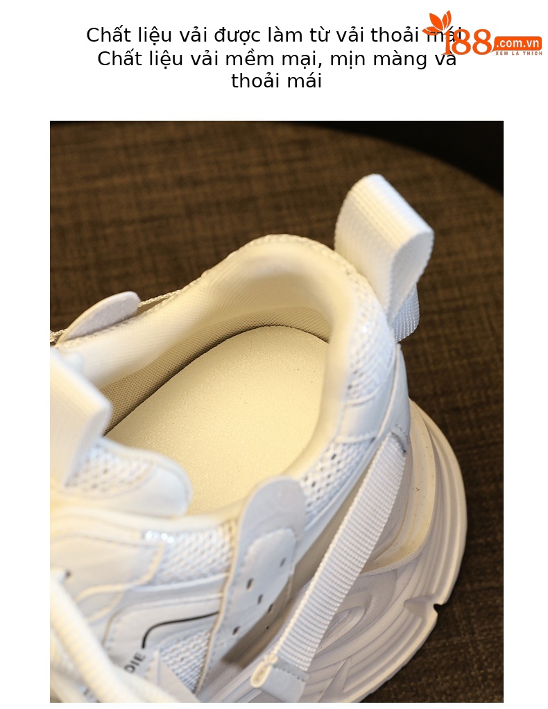 Giày sneaker nữ đế dày tăng chiều cao, lưới thoáng khí, phong cách thể thao — màu be chi tiết 8