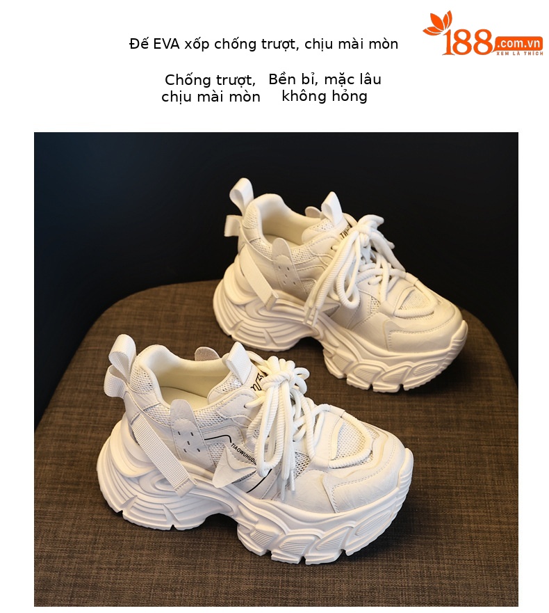 Giày sneaker nữ đế dày tăng chiều cao, lưới thoáng khí, phong cách thể thao — màu be chi tiết 10