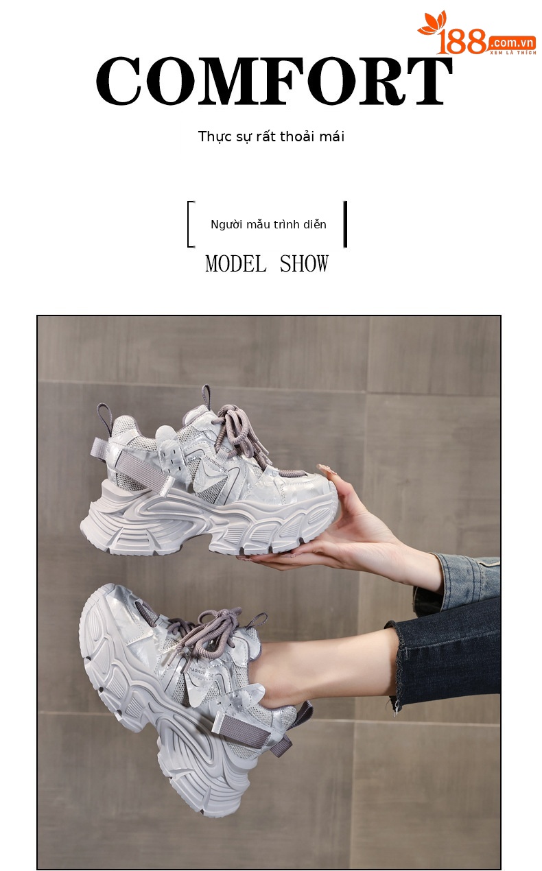 Giày sneaker nữ đế dày tăng chiều cao, lưới thoáng khí, phong cách thể thao — màu be chi tiết 11