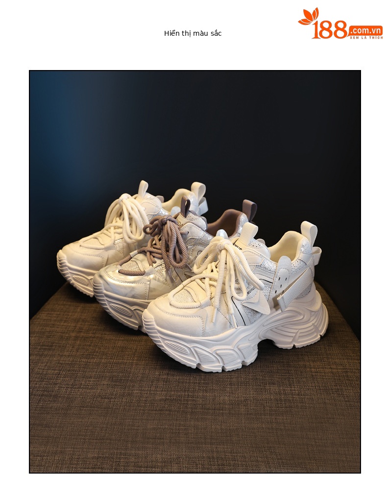 Giày sneaker nữ đế dày tăng chiều cao, lưới thoáng khí, phong cách thể thao — màu be chi tiết 18