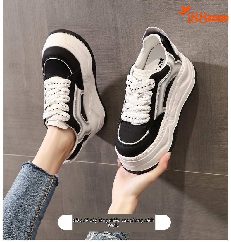 Giày sneaker nữ đế dày tăng chiều cao phong cách vintage — màu đen chi tiết 1