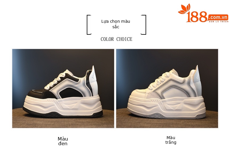 Giày sneaker nữ đế dày tăng chiều cao phong cách vintage — màu đen chi tiết 2