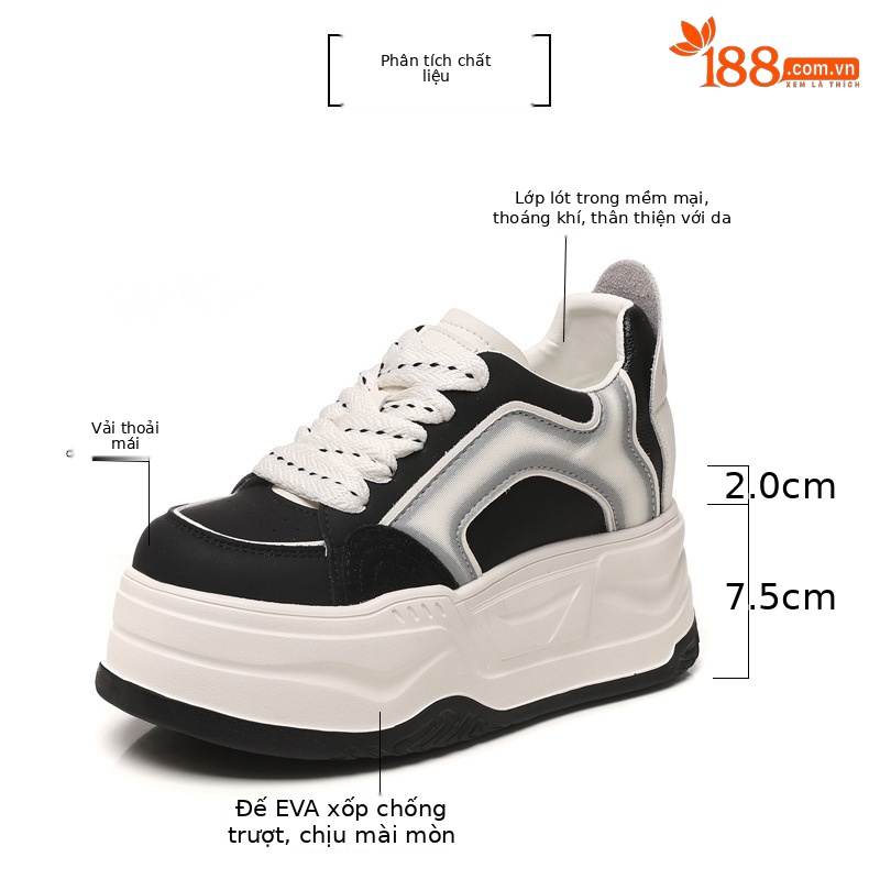 Giày sneaker nữ đế dày tăng chiều cao phong cách vintage — màu đen chi tiết 3