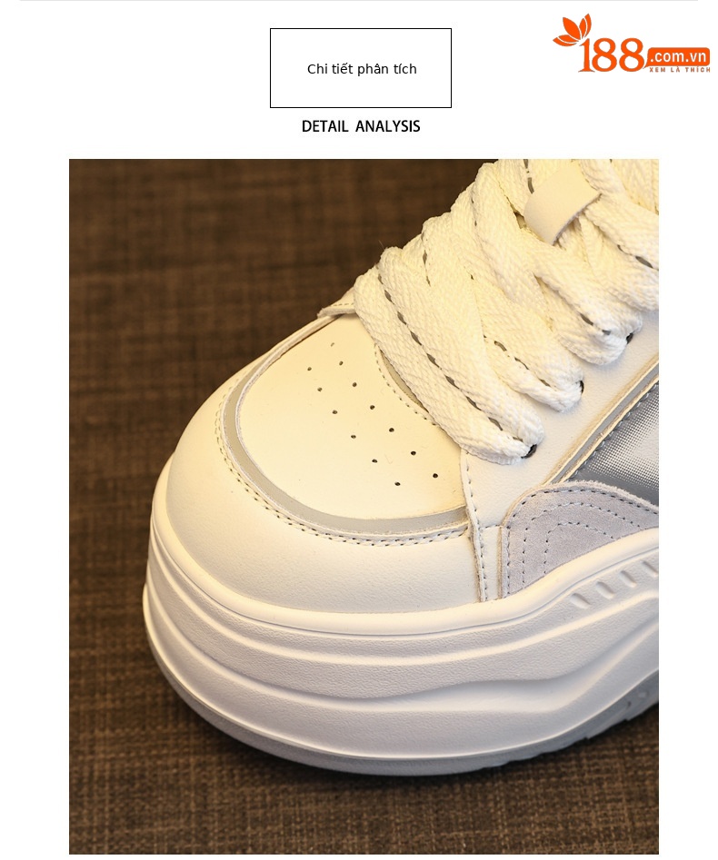 Giày sneaker nữ đế dày tăng chiều cao phong cách vintage — màu đen chi tiết 7