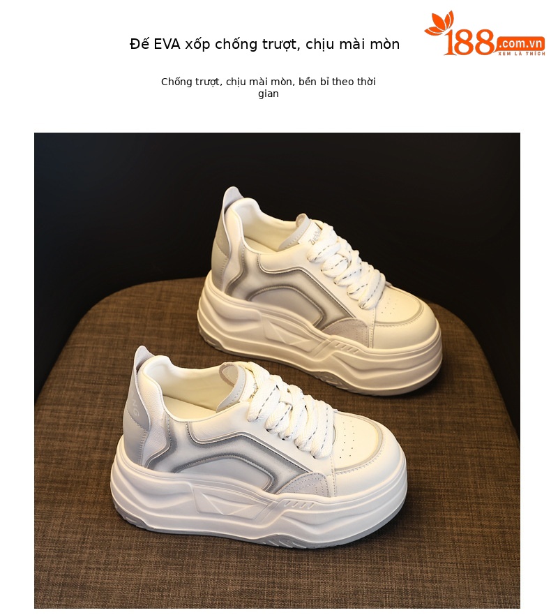 Giày sneaker nữ đế dày tăng chiều cao phong cách vintage — màu đen chi tiết 10