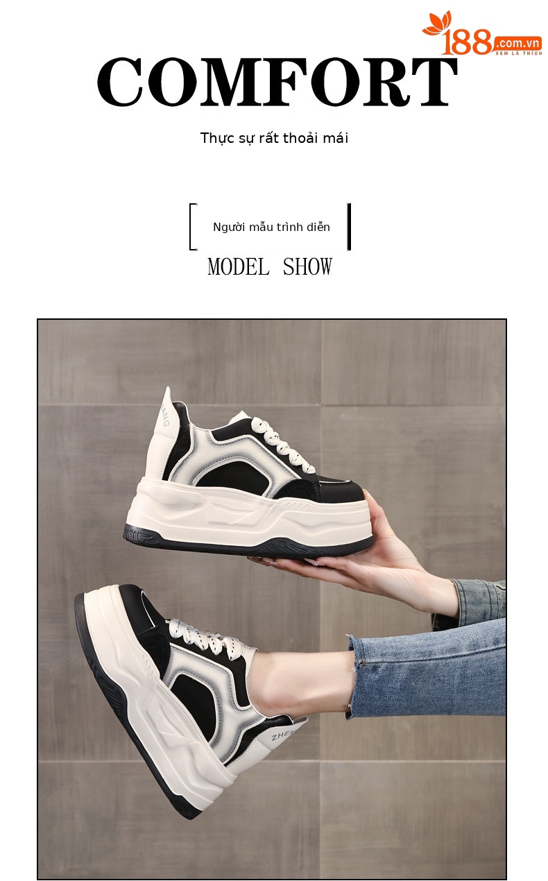 Giày sneaker nữ đế dày tăng chiều cao phong cách vintage — màu đen chi tiết 11