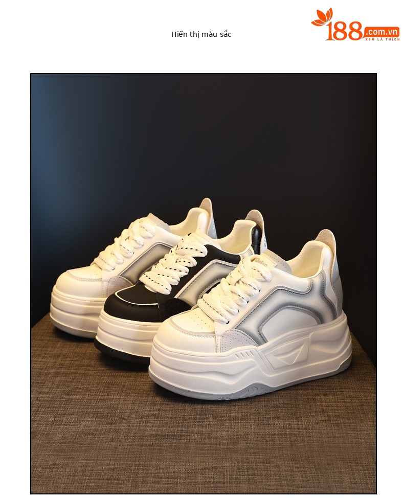 Giày sneaker nữ đế dày tăng chiều cao phong cách vintage — màu đen chi tiết 18