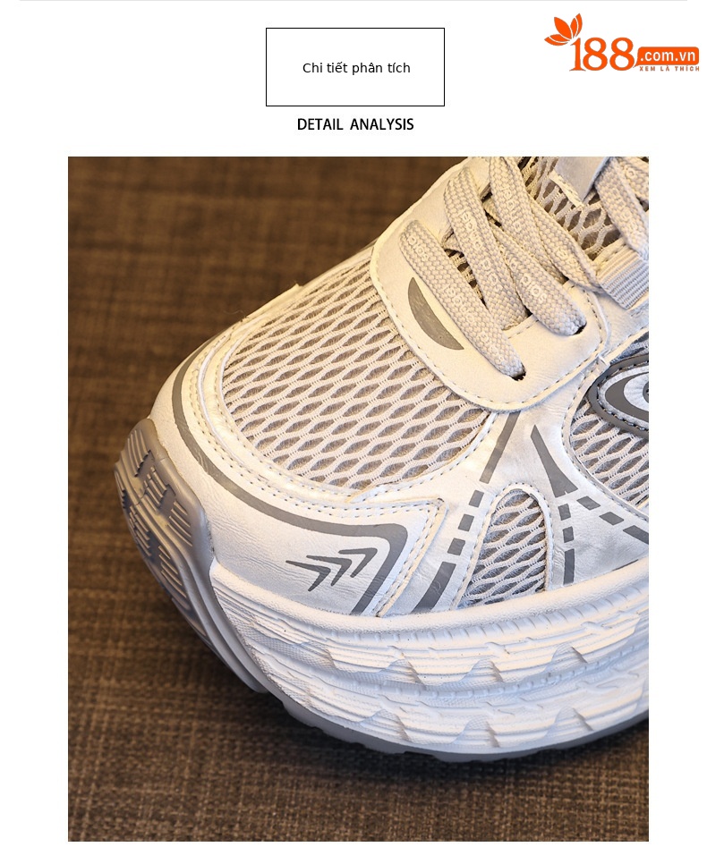 Giày sneaker nữ chunky đế dày lưới thoáng khí, tăng chiều cao — Xám đen chi tiết 7