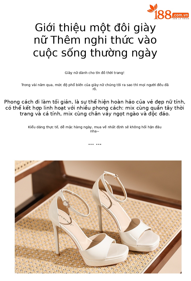 Sandal cao gót nữ mũi tròn quai ngang gót nhọn 12 cm — Nude-12cm chi tiết 2