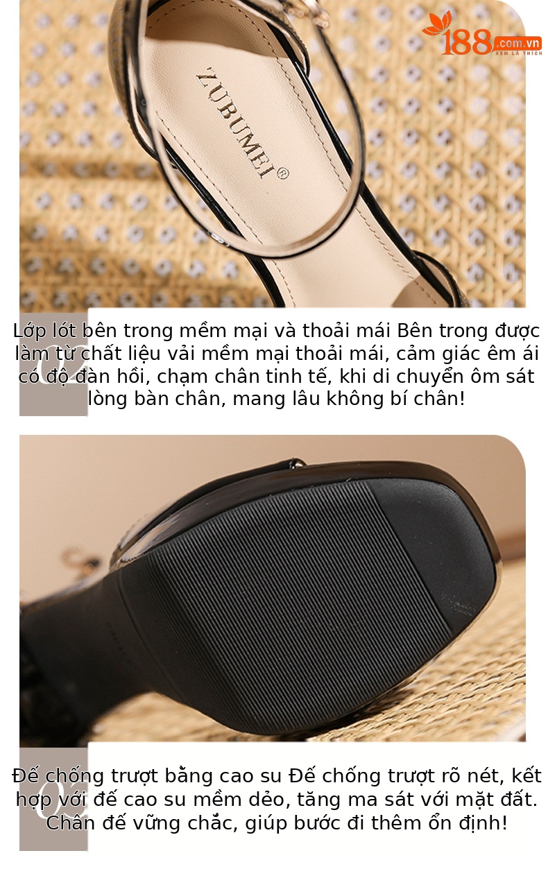 Sandal cao gót nữ mũi tròn quai ngang gót nhọn 12 cm — Nude-12cm chi tiết 4