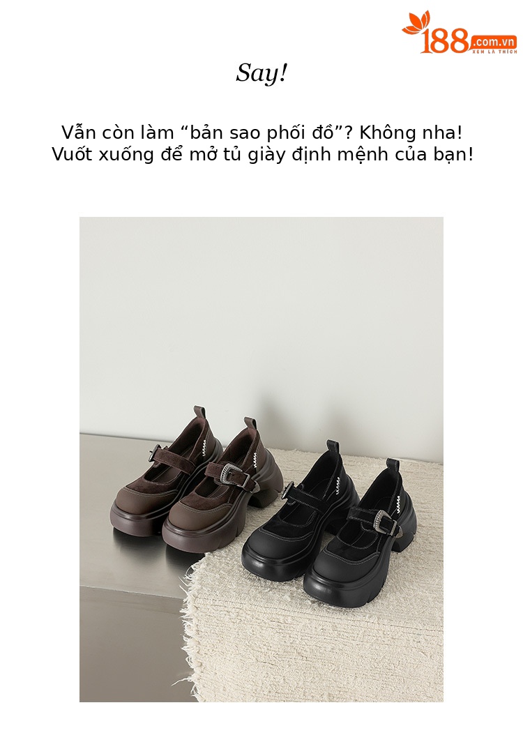 Giày Mary Jane nữ đế xuồng cao gót, quai ngang khóa kim loại, phối màu — màu đen chi tiết 1