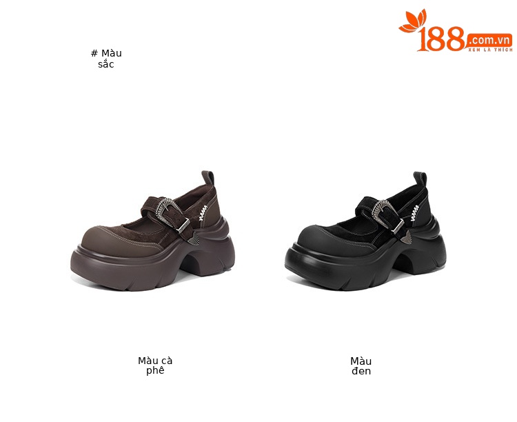 Giày Mary Jane nữ đế xuồng cao gót, quai ngang khóa kim loại, phối màu — màu đen chi tiết 2