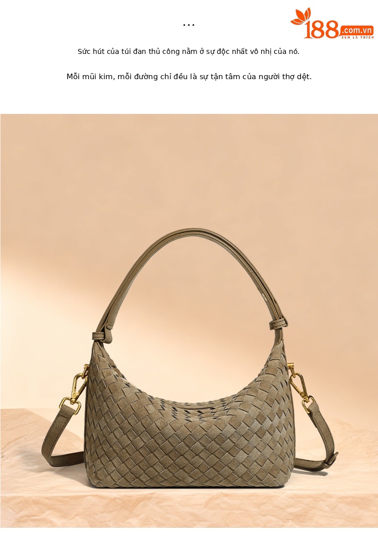 Túi bucket nữ dệt hộp cơm phong cách vintage mùa thu đông, đeo chéo hoặc xách tay chi tiết 4