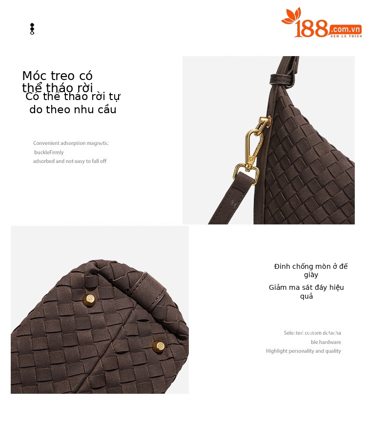 Túi bucket nữ dệt hộp cơm phong cách vintage mùa thu đông, đeo chéo hoặc xách tay chi tiết 9