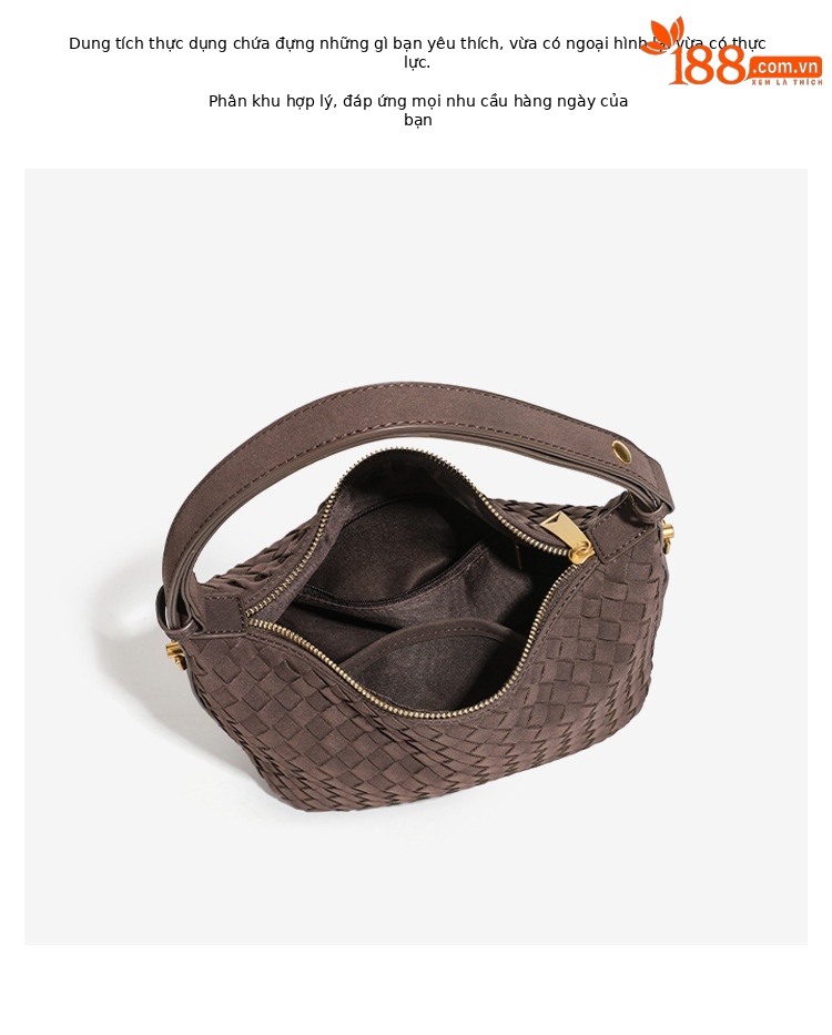 Túi bucket nữ dệt hộp cơm phong cách vintage mùa thu đông, đeo chéo hoặc xách tay chi tiết 17