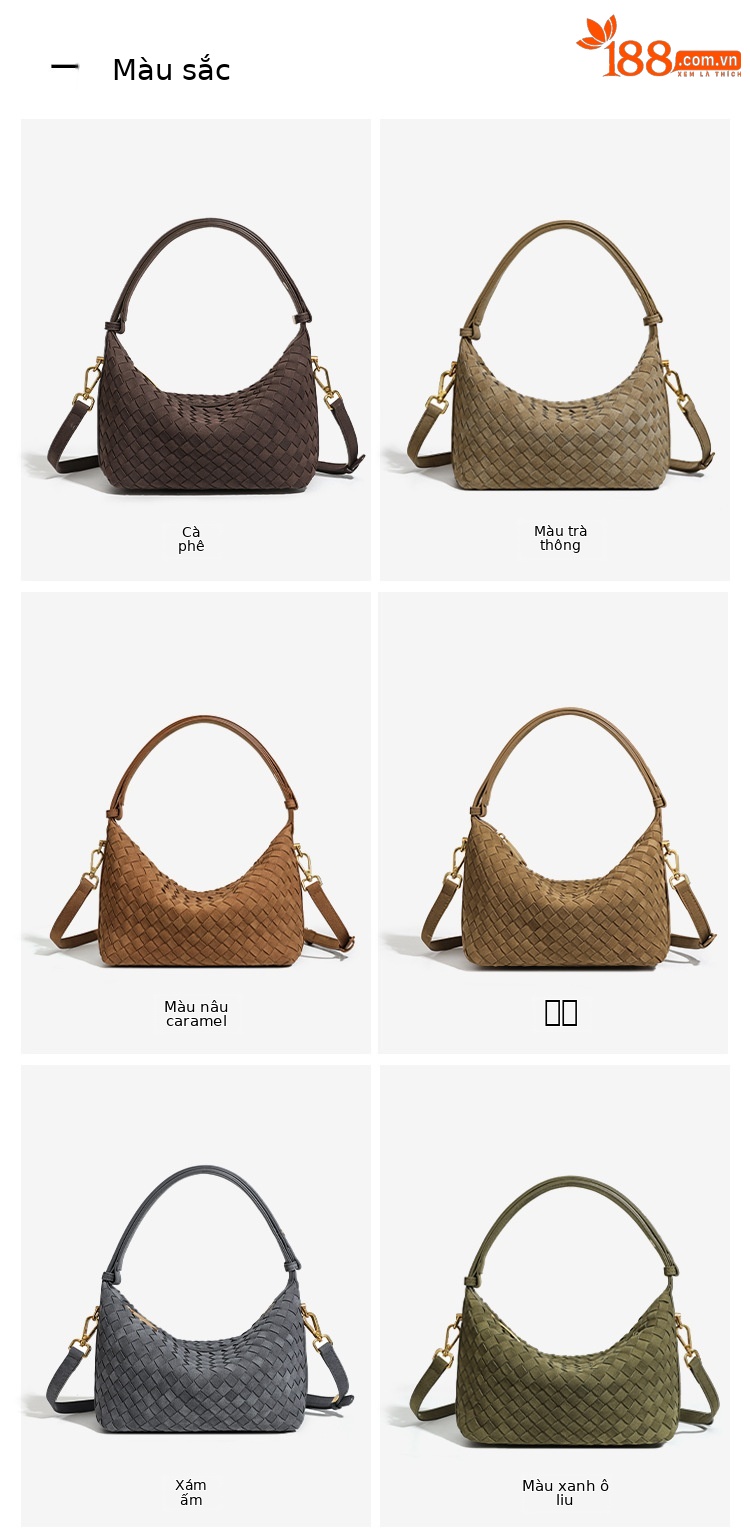 Túi bucket nữ dệt hộp cơm phong cách vintage mùa thu đông, đeo chéo hoặc xách tay chi tiết 15