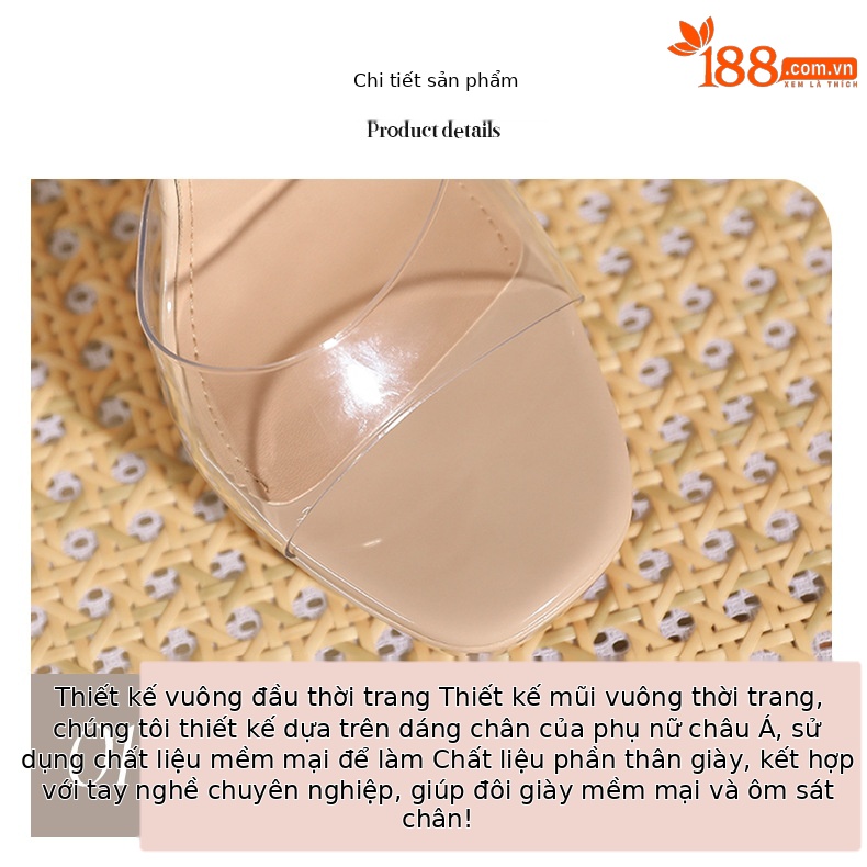 Sandal cao gót nữ mũi vuông quai một dây trong suốt, gót nhọn đế platform 14 cm — Hồng nude-14cm chi tiết 3