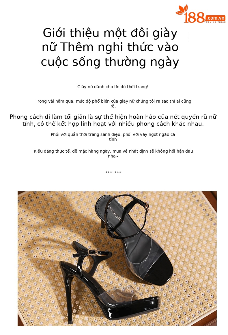 Sandal cao gót nữ mũi vuông quai một dây trong suốt, gót nhọn đế platform 14 cm — Hồng nude-14cm chi tiết 2