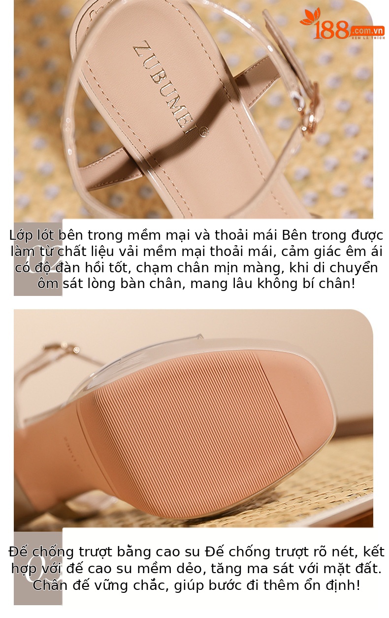 Sandal cao gót nữ mũi vuông quai một dây trong suốt, gót nhọn đế platform 14 cm — Hồng nude-14cm chi tiết 4
