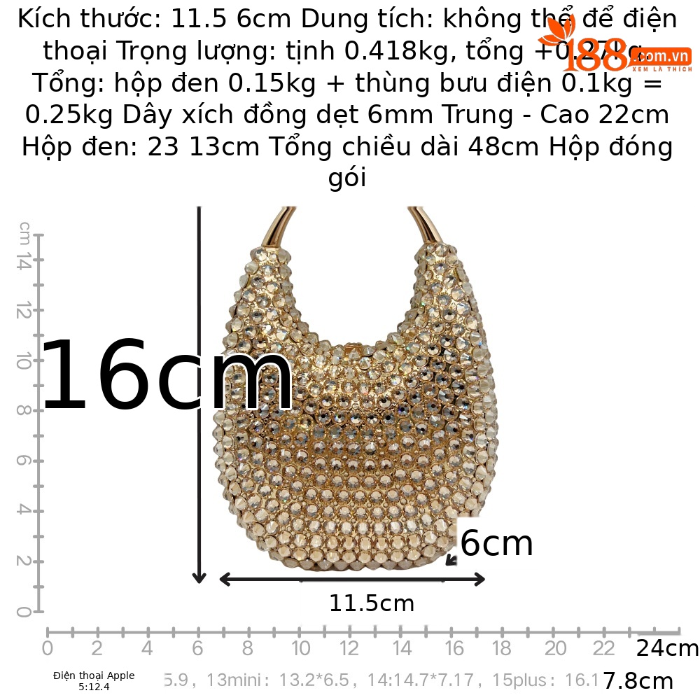 Túi clutch nữ đính đá pha lê dạ hội cao cấp — Xanh bạc, xanh lá cây, Tùy chỉnh màu khác chi tiết 6