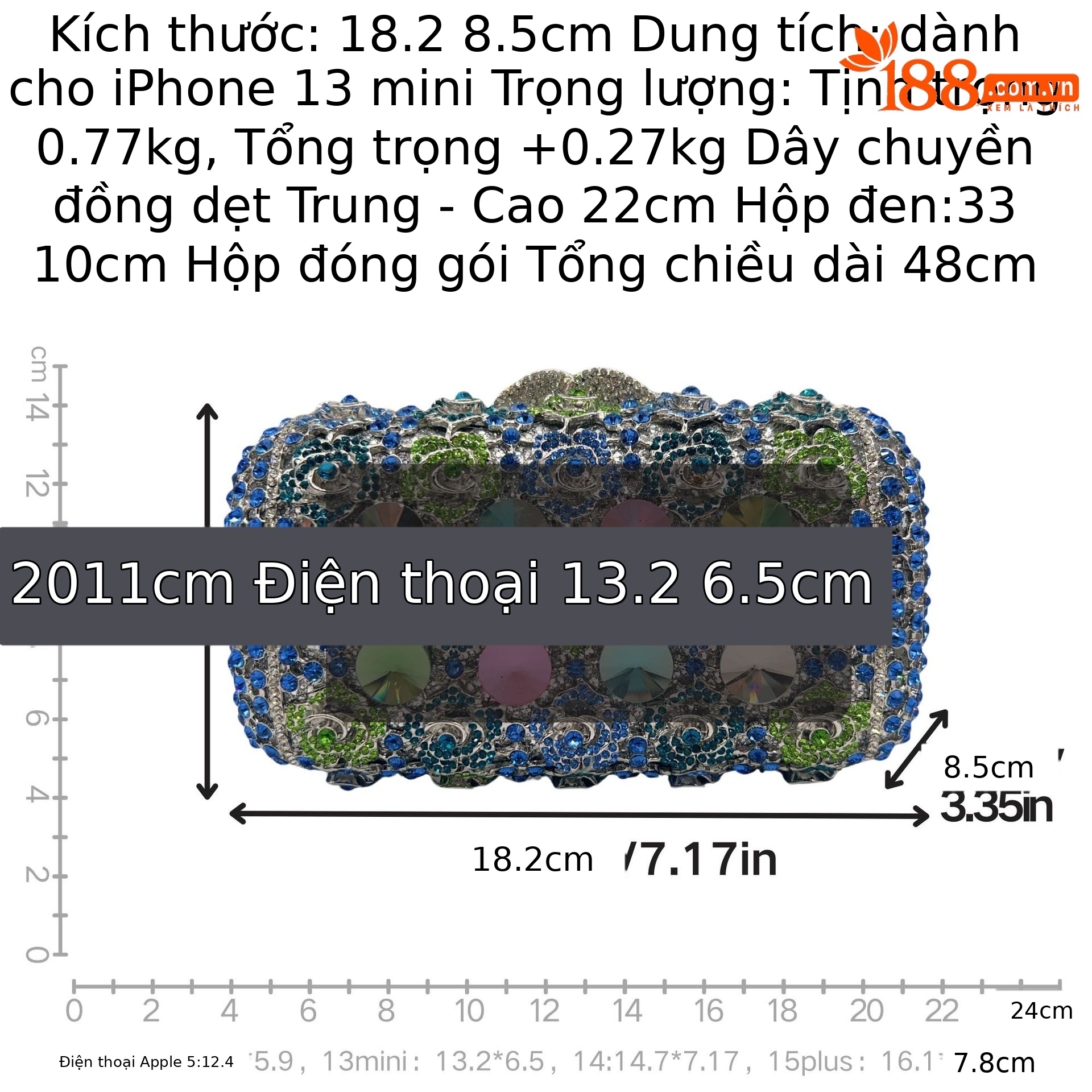 Túi clutch nữ đính đá pha lê dạ hội cao cấp — Xanh bạc, xanh lá cây, Tùy chỉnh màu khác chi tiết 1