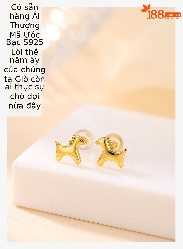 Khuyên tai bạc S925 mạ vàng hình ngựa zodiac dễ thương phong cách Hàn Quốc — Loại bạc chi tiết 1