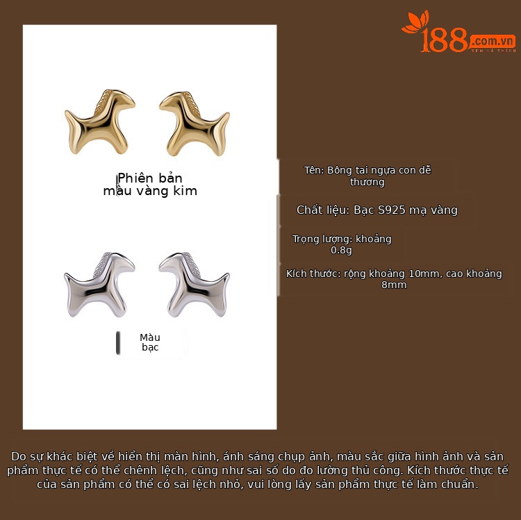Khuyên tai bạc S925 mạ vàng hình ngựa zodiac dễ thương phong cách Hàn Quốc — Loại bạc chi tiết 2