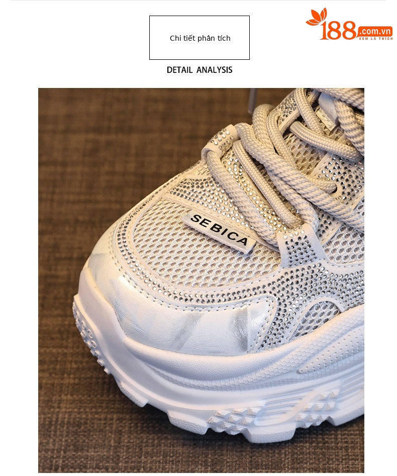 Giày sneaker nữ chunky đế dày tăng chiều cao đính đá rhinestone phong cách thể thao — Màu súng chi tiết 7