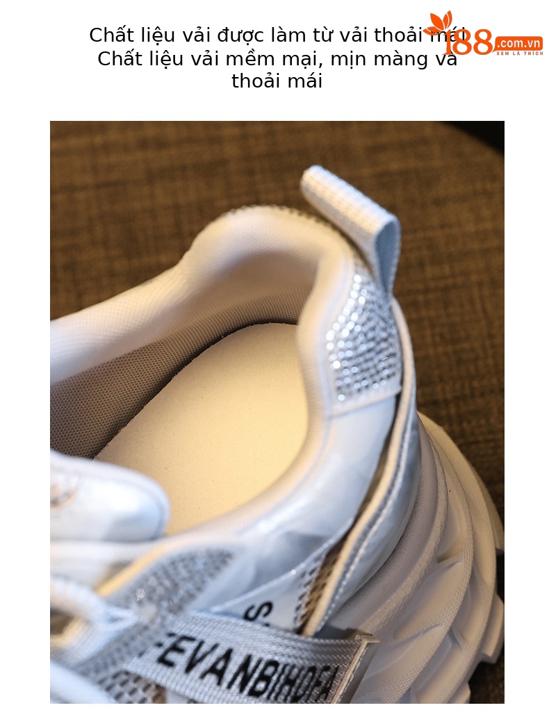 Giày sneaker nữ chunky đế dày tăng chiều cao đính đá rhinestone phong cách thể thao — Màu súng chi tiết 8