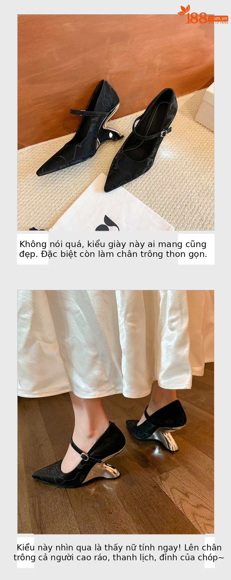 Giày cao gót nữ mũi nhọn quai ngang gót 8 cm kiểu dáng ấn tượng — màu đen chi tiết 7