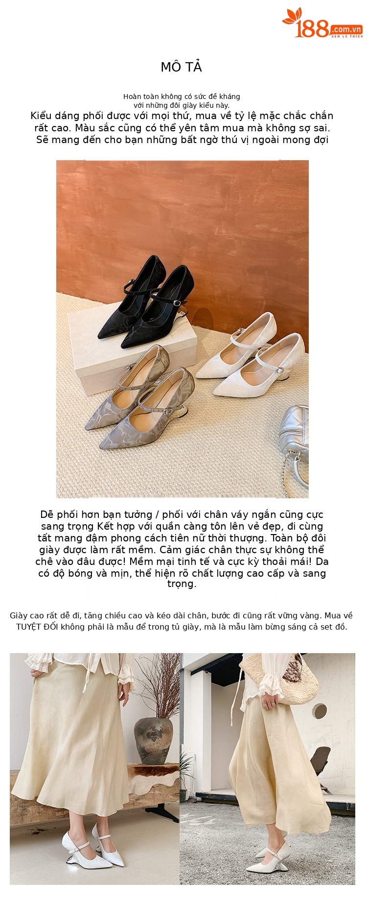 Giày cao gót nữ mũi nhọn quai ngang gót 8 cm kiểu dáng ấn tượng — màu đen chi tiết 3