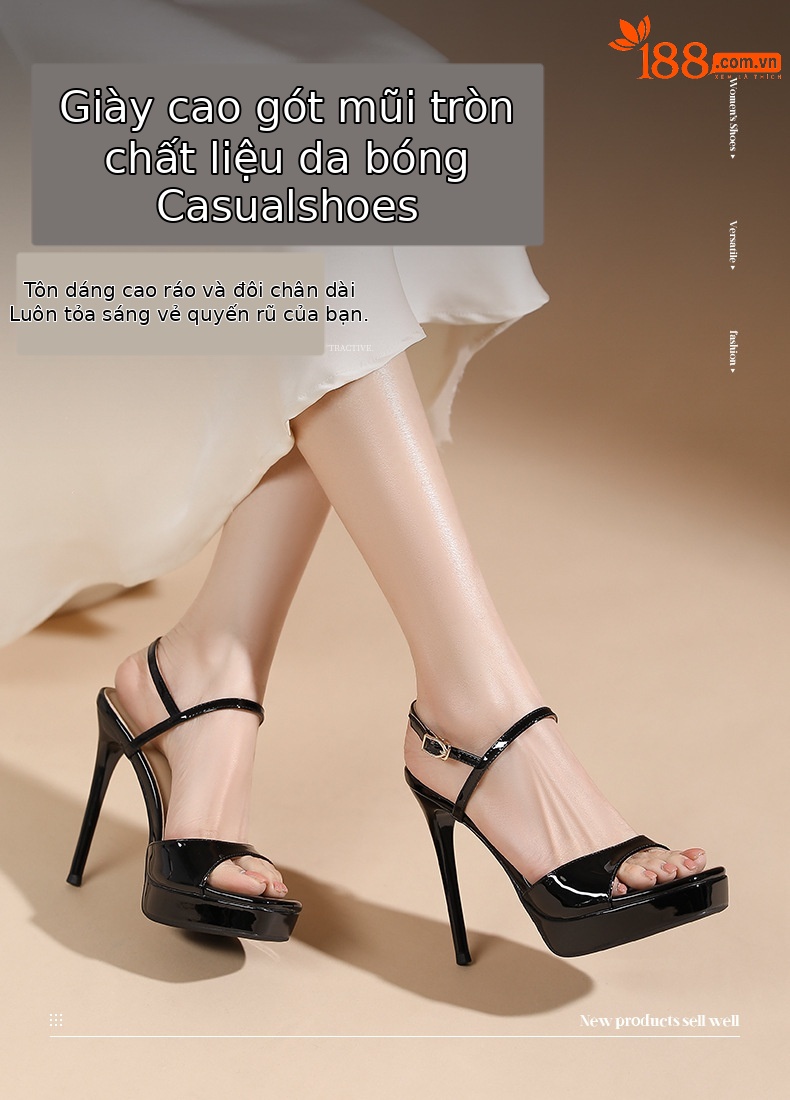 Sandal cao gót nữ quai ngang hở mũi gót nhọn 14 cm đế xuồng — Hồng nude-14cm chi tiết 1