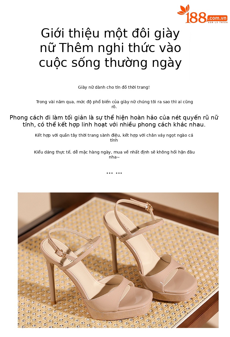 Sandal cao gót nữ quai ngang hở mũi gót nhọn 14 cm đế xuồng — Hồng nude-14cm chi tiết 2
