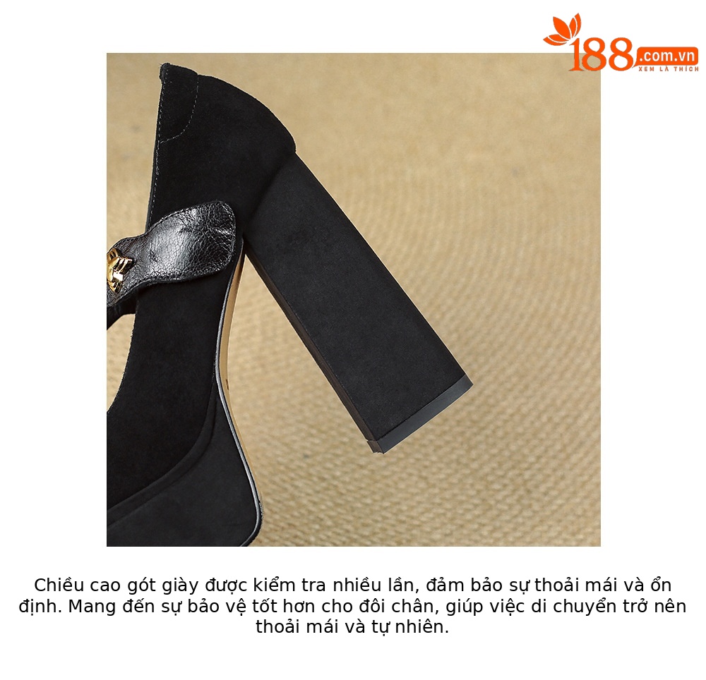 Giày cao gót nữ quai ngang gót vuông 12.5 cm phong cách Mary Jane – phù hợp mặc cùng áo dài cách tân — màu nâu, màu đen chi tiết 21