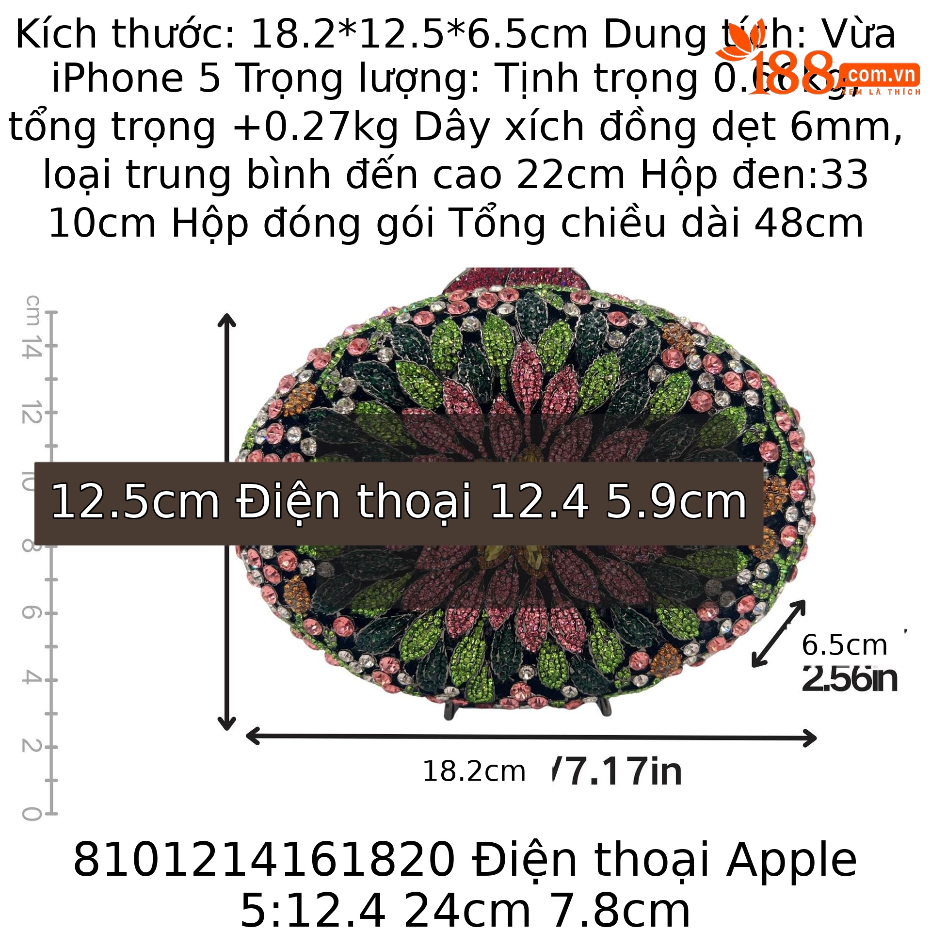 Túi clutch nữ đính đá pha lê họa tiết hoa đen phối màu sang trọng dự tiệc — Đen phối màu, Tùy chỉnh màu khác chi tiết 1
