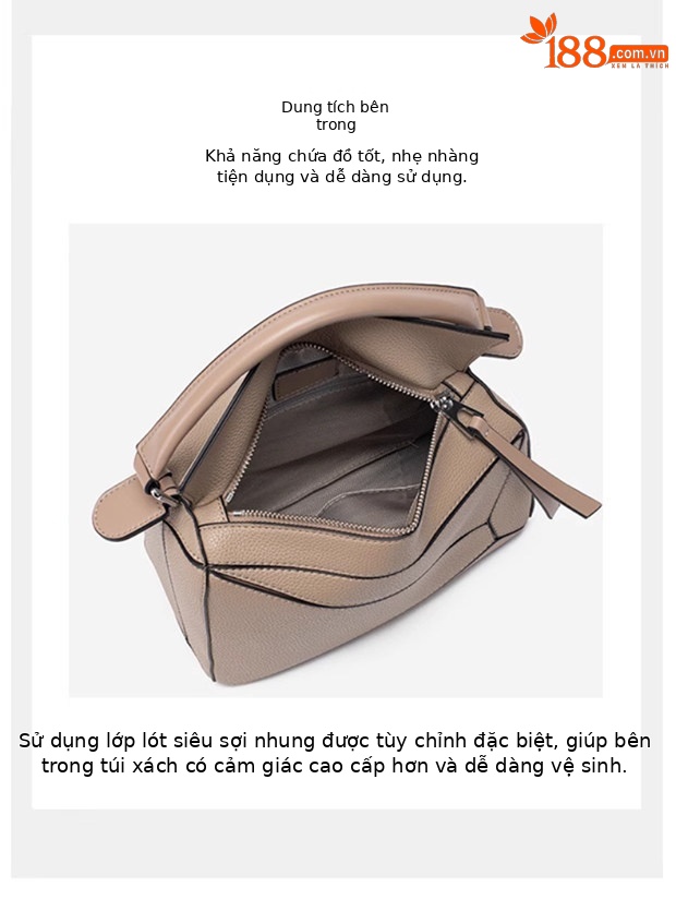 Túi đeo chéo nữ dáng gối hình học phong cách puzzle, thiết kế đa năng đeo vai hoặc xách tay — Màu kaki lớn 24cm, Kích thước lớn màu nâu 24cm, Kích thước lớn màu đen 24cm, Trắng cộng 24cm chi tiết 11