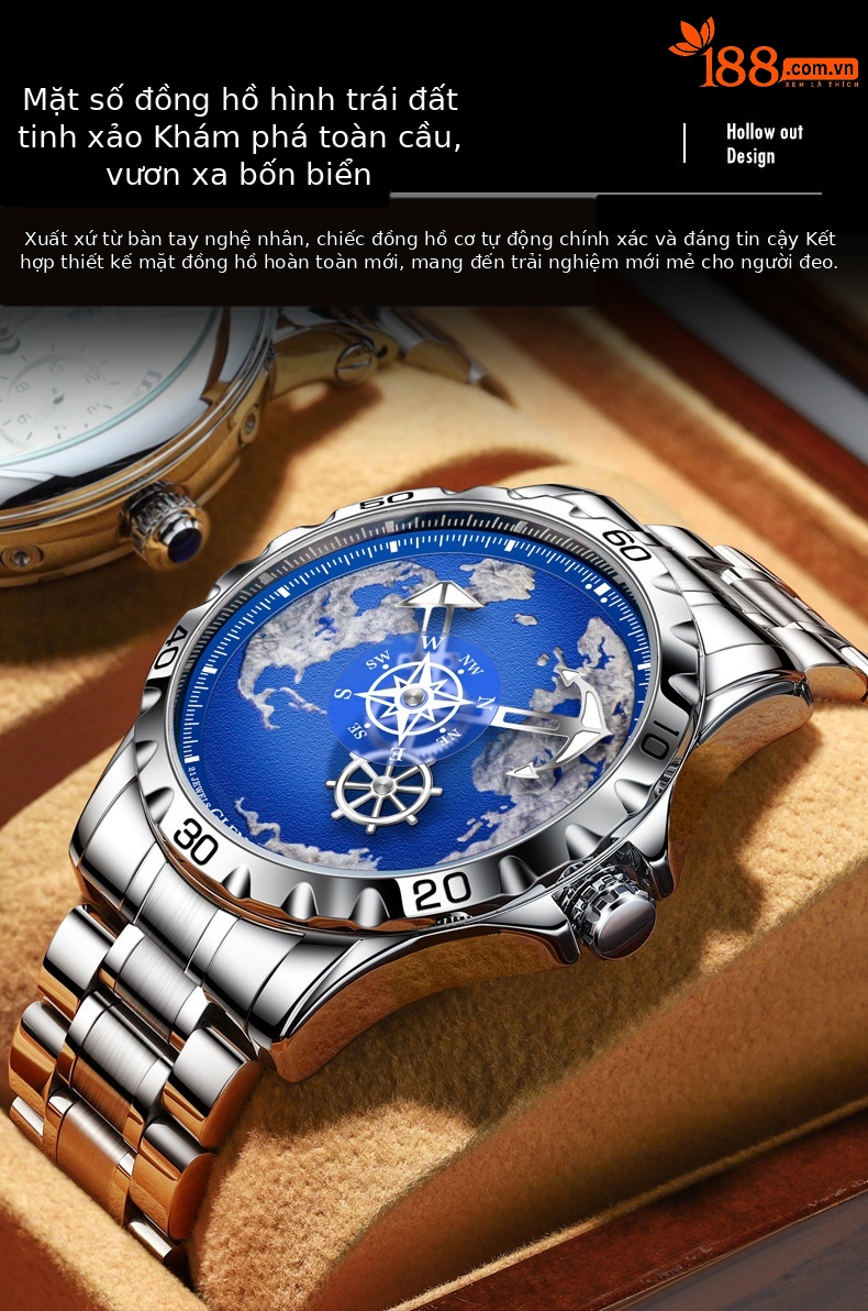 Đồng hồ nam automatic lộ máy dây thép không gỉ chống nước phát quang 8683 chi tiết 2