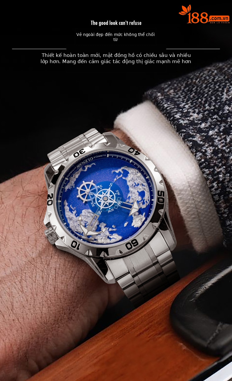 Đồng hồ nam automatic lộ máy dây thép không gỉ chống nước phát quang 8683 chi tiết 5