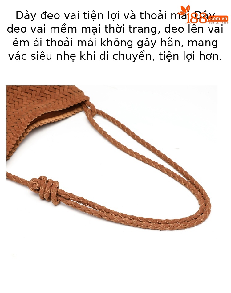 Túi bucket da lộn nhung dệt tay phong cách vintage, thiết kế đeo chéo một vai thời trang chi tiết 8