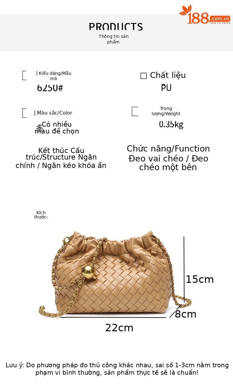 Túi đeo chéo nữ dây xích thiết kế dệt mây hình đám mây phong cách đơn giản thời trang chi tiết 11