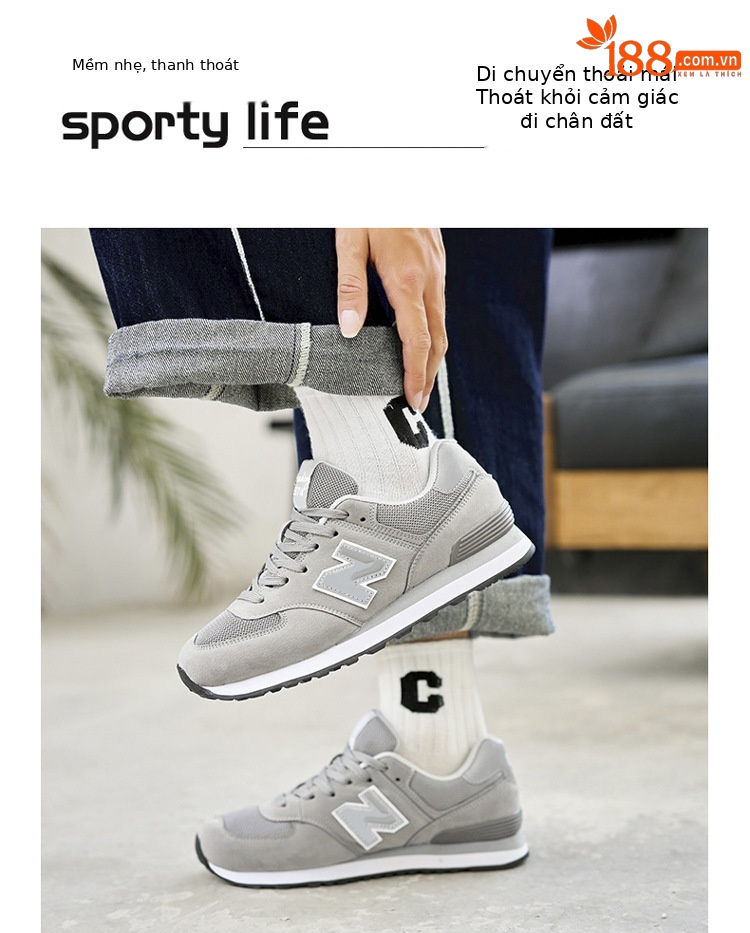 Giày sneaker nam phong cách Balance 574 cổ điển, đế êm thoáng khí — 574 Xanh Hải Quân chi tiết 10