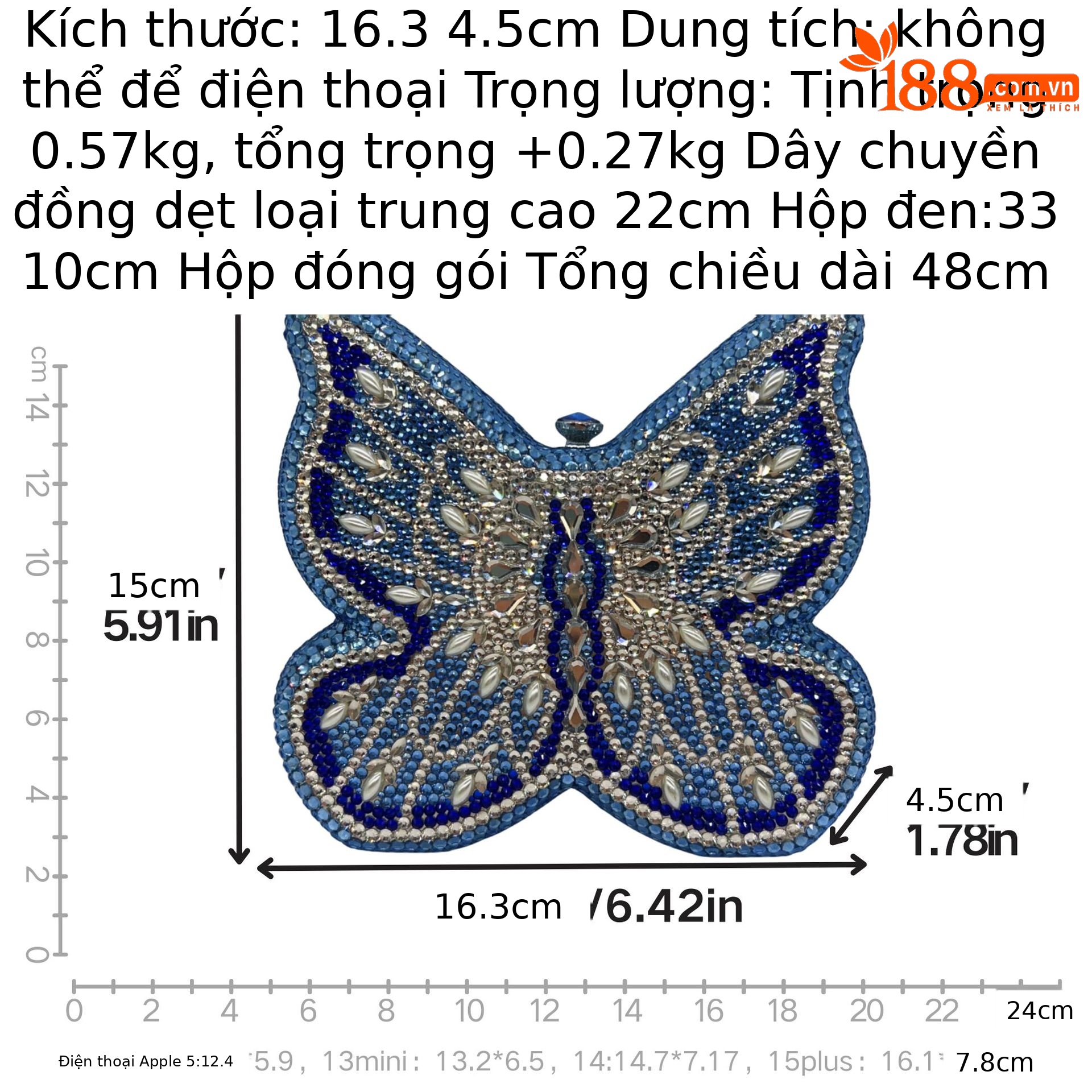 Clutch nữ đính đá cao cấp hình bướm dạ hội — Phấn màu, màu hồng, màu vàng, màu xanh nhạt chi tiết 1