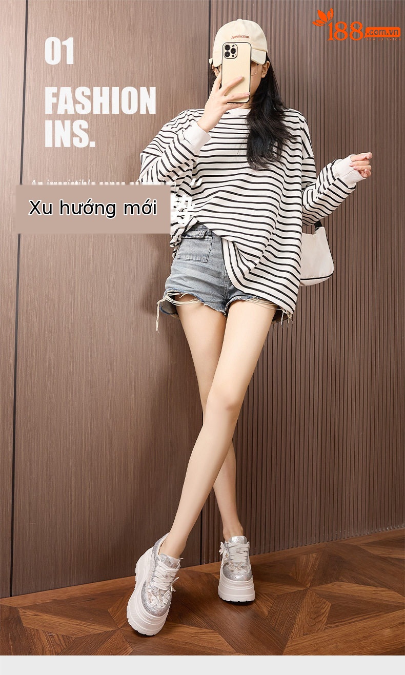Giày sneaker nữ chunky đế dày trắng phối dây buộc, form thể thao — Trắng, Bạc chi tiết 2