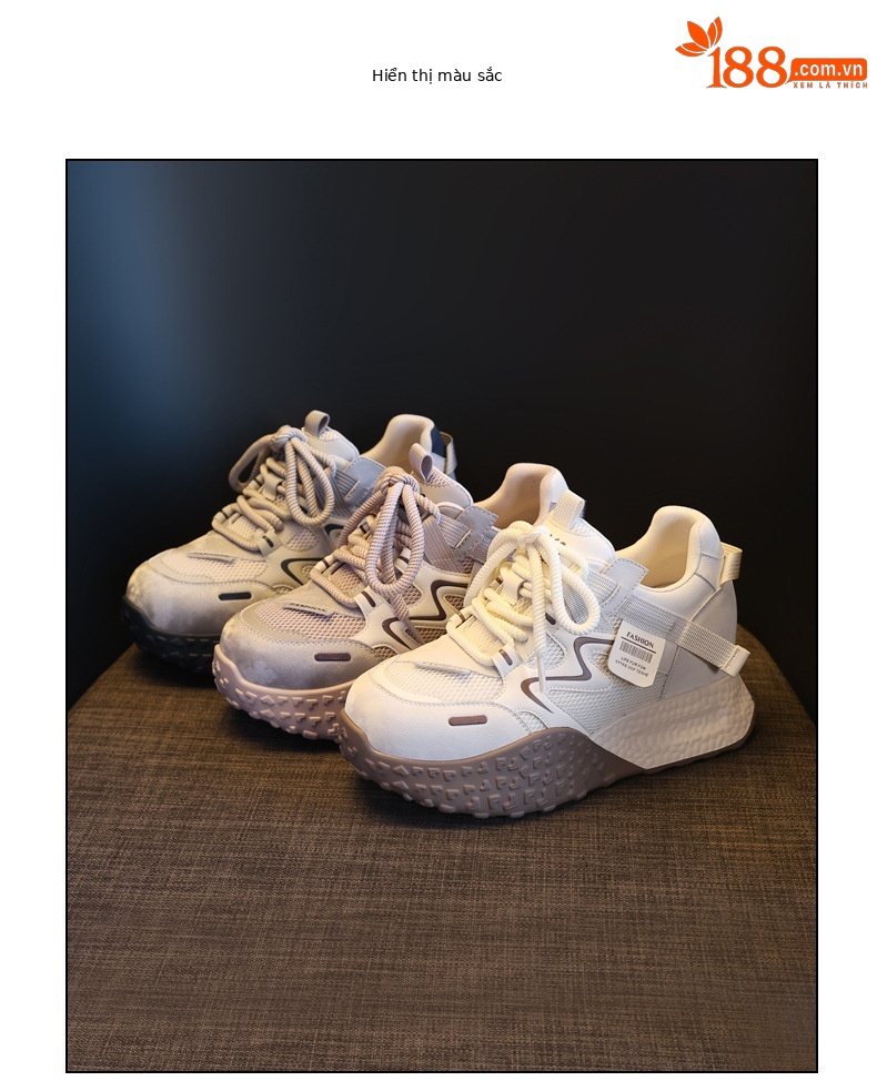 Giày sneaker nữ đế dày tăng chiều cao lưới thoáng khí phong cách thể thao — màu be chi tiết 17