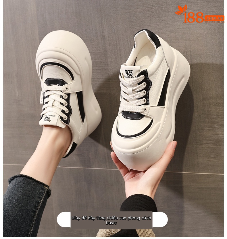Giày sneaker nữ đế dày tăng chiều cao, mũi đầu to phong cách thể thao — ngọc trai trắng chi tiết 1